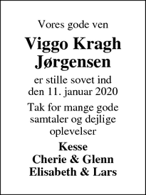 Dødsannoncen for Viggo Kragh
Jørgensen - Thyborøn