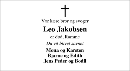 Dødsannoncen for Leo Jakobsen - Ramme 