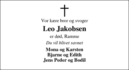 Dødsannoncen for Leo Jakobsen - Ramme 