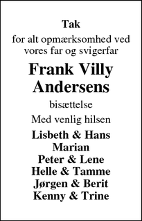 Taksigelsen for Frank Villy Andersens - Thyborøn