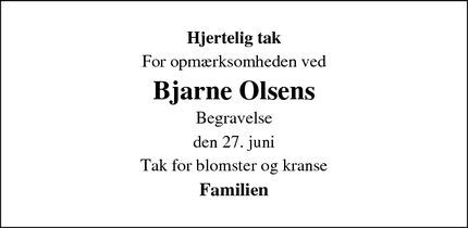 Taksigelsen for Bjarne Olsens - Trans