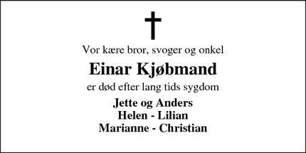 Dødsannoncen for Einar Kjøbmand - Lemvig