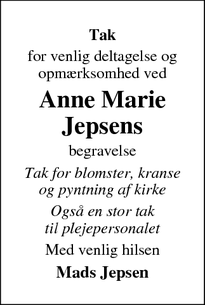 Taksigelsen for Anne Marie
Jepsens - Nørre Nissum