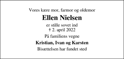 Dødsannoncen for Ellen Nielsen - Lemvig