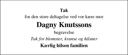 Taksigelsen for Dagny Knutssons - Bøvlingbjerg 