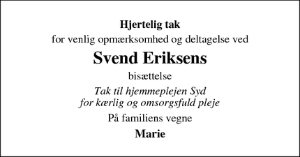 Taksigelsen for Svend Eriksens - Ramme