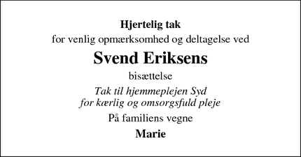 Taksigelsen for Svend Eriksens - Ramme