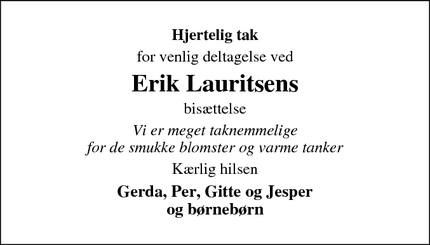 Taksigelsen for Erik Lauritsens - Fabjerg