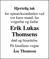 Taksigelsen for Erik Lukas
Thomsen - Lemvig 