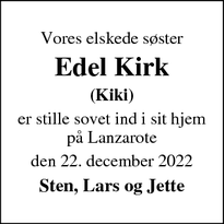 Dødsannoncen for Edel Kirk - Lemvig