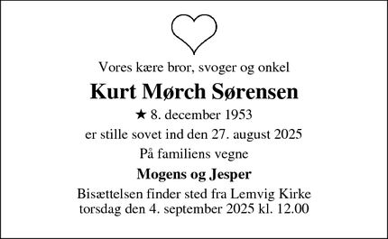 Dødsannoncen for Kurt Mørch Sørensen - Aalborg