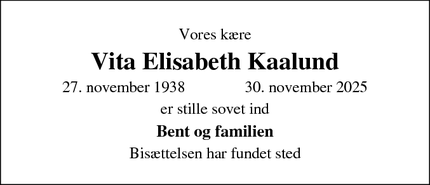 Dødsannoncen for Vita Elisabeth Kaalund - Lemvig