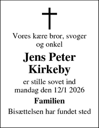 Dødsannoncen for Jens Peter
Kirkeby - Lemvig