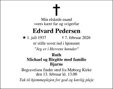 Dødsannoncen for Edvard Pedersen - Møborg
