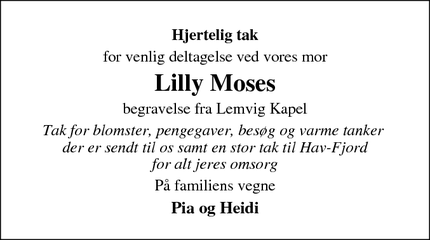 Taksigelsen for Lilly Mose - Lemvig