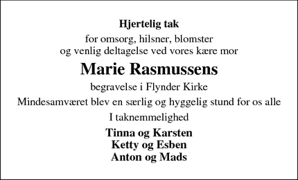 Taksigelsen for Marie Rasmussen - Bækmarksbro