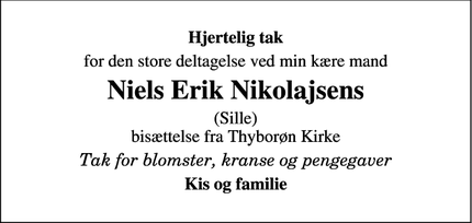 Taksigelsen for Niels Erik Nikolajsens - Thyborøn