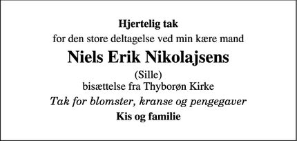 Taksigelsen for Niels Erik Nikolajsens - Thyborøn