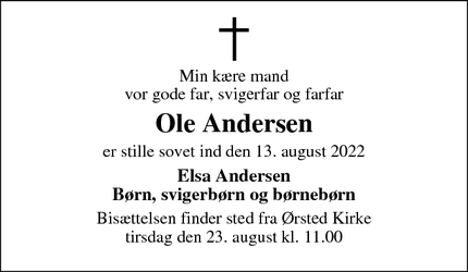 Dødsannoncen for Ole Andersen - Ørsted