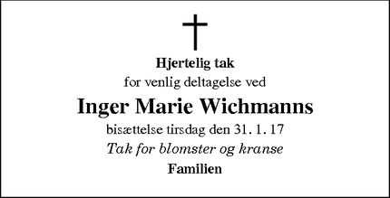 Taksigelsen for Inger Marie Wichmanns - Hornbæk