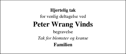 Taksigelsen for Peter Wrang Vinds - Ørbæk