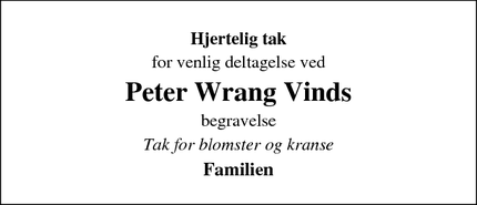 Taksigelsen for Peter Wrang Vinds - Ørbæk