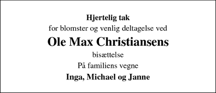 Taksigelsen for Ole Max Christiansen - Nyborg