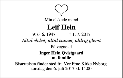 Dødsannoncen for Leif Hein - Nyborg
