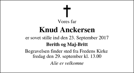 Dødsannoncen for Knud Anckersen - Svendborg