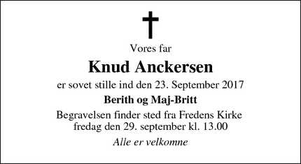 Dødsannoncen for Knud Anckersen - Svendborg