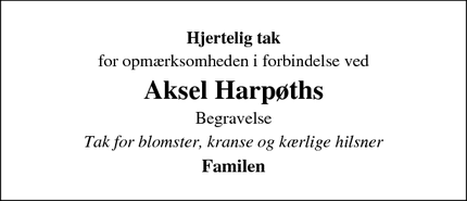 Taksigelsen for Aksel Harp&oslash;th - 7480 Vildbjerg