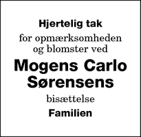 Taksigelsen for Mogens Carlo Sørensens - Kettinge