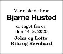 Dødsannoncen for Bjarne Husted - Nykøbing F. 4800