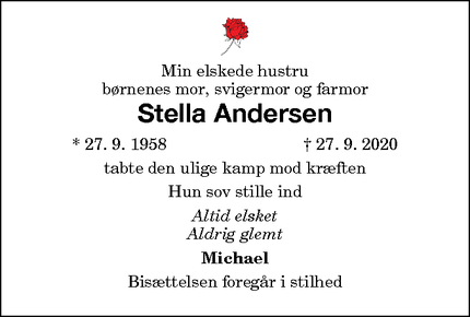 Dødsannoncen for Stella Andersen - Søllested