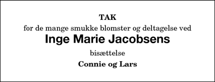 Taksigelsen for Inge Marie Jacobsens - Stubbekøbing
