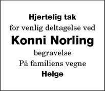 Dødsannoncen for Konni Norling - HOLEBY