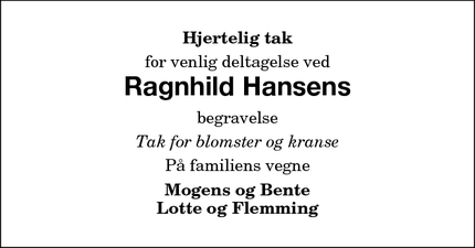 Taksigelsen for Ragnhild Hansens - Sakskøbing