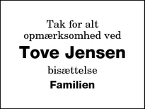 Taksigelsen for Tove Jensen - Vester Ulslev
