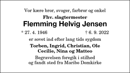 Dødsannoncen for Flemming Helvig Jensen - Rødovre