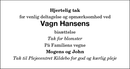 Taksigelsen for Vagn Hansen - Sakskøbing