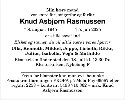 Dødsannoncen for Knud Asbjørn Rasmussen - Nykøbing F