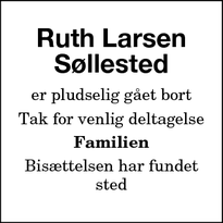 Taksigelsen for Ruth Larsen
Søllested - søllested