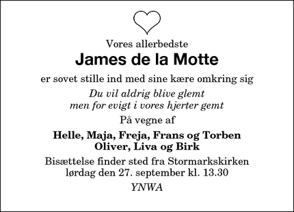 Dødsannoncen for James de la Motte - Nakskov