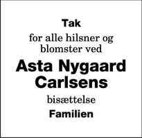 Taksigelsen for Asta Nygaard Carlsens - Sakskøbing