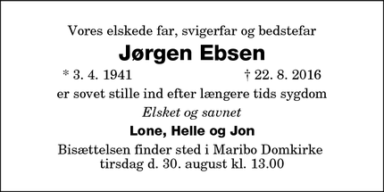 Dødsannoncen for Jørgen Ebsen - Maribo