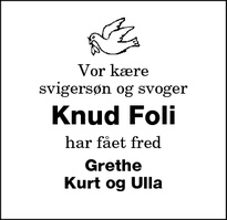 Dødsannoncen for Knud Foli - Nakskov