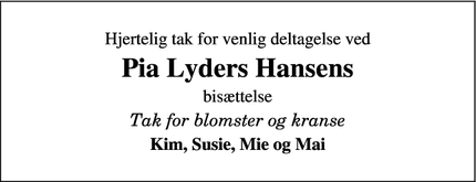 Taksigelsen for Pia Lyders Hansens - Herfølge
