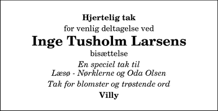 Taksigelsen for  Inge Tusholm Larsens - 9940 Læsø