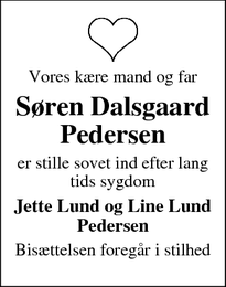 Dødsannoncen for Søren Dalsgaard Pedersen - Middelfart