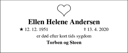 Dødsannoncen for Ellen Helene Andersen - Middelfart
